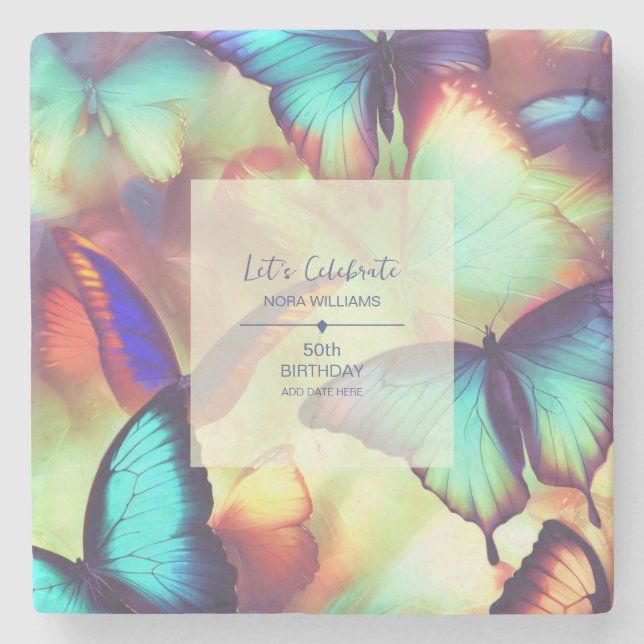 Butterfly Birthday Stone Coaster (Front)