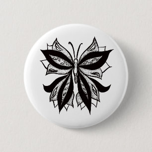 Butterfly Black And White Tribal Tattoo 6 Cm Round Badge