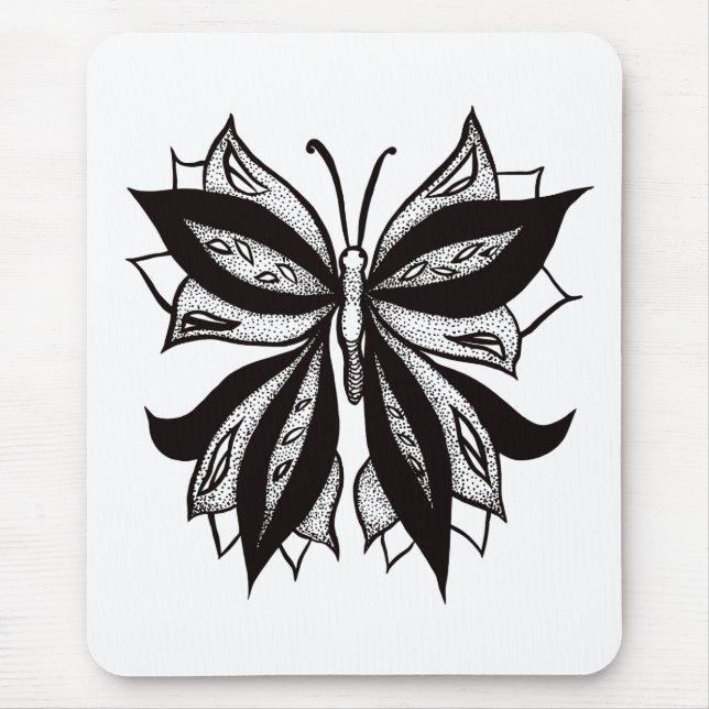 Butterfly Black And White Tribal Tattoo Mouse Pad (Front)