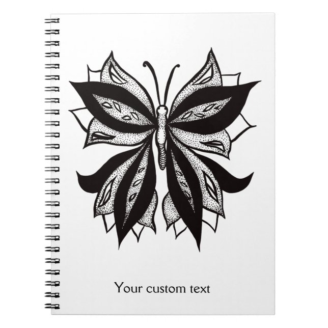 Butterfly Black And White Tribal Tattoo Notebook (Front)