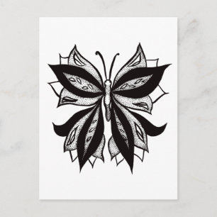 Butterfly Black And White Tribal Tattoo Postcard