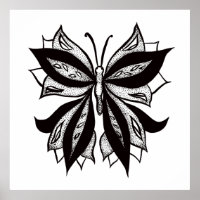 Butterfly Black And White Tribal Tattoo