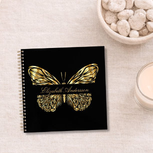 Butterfly black gold elegant name notebook