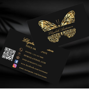 Butterfly black gold QR code social media Business Card