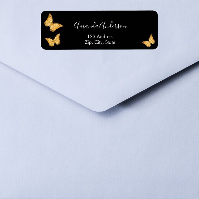 Butterfly black gold return address label (Creator Uploaded)