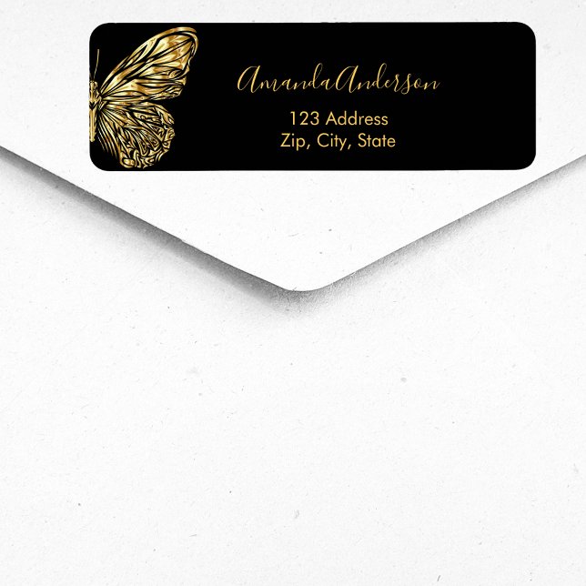 Butterfly black gold return address label (Creator Uploaded)