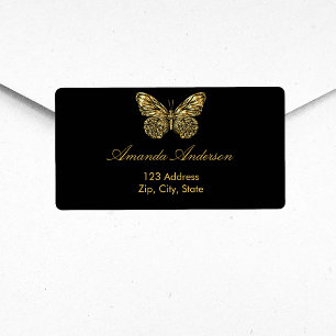 Butterfly black gold return address shipping
