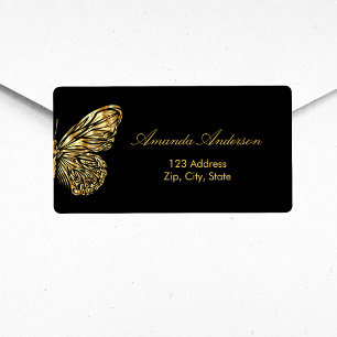 Butterfly black gold return address shipping