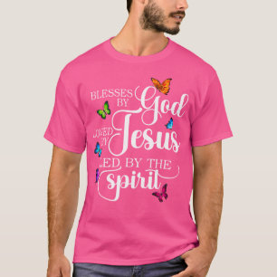 Butterfly Blessed By God Loved By Jesus Led By The T-Shirt
