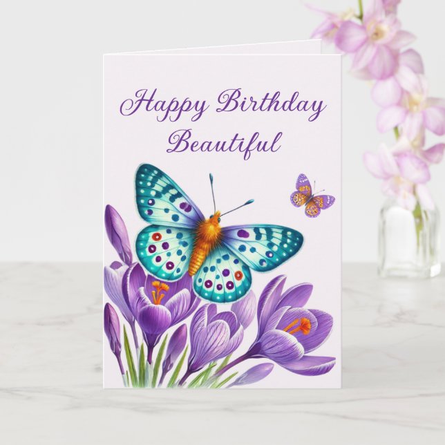 Butterfly Bliss Among Flowers Card (Orchid)