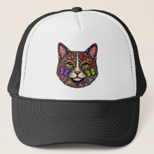 Butterfly Bloom Colourful Cat Portrait Cats Mum Trucker Hat