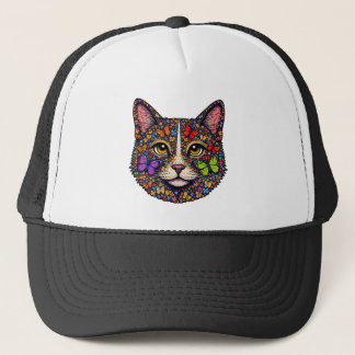 Butterfly Bloom Colourful Cat Portrait | Cats Mum Trucker Hat