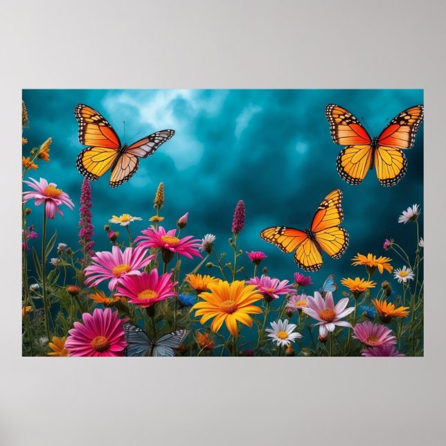 Butterfly Blossom Haven – Vibrant Floral Harmony Poster (Front)