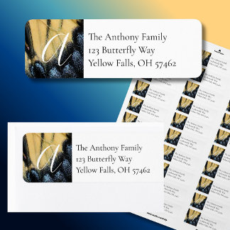 Butterfly Blue and Yellow Return Address Label