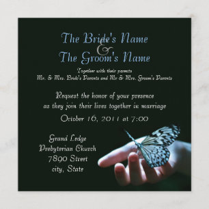 butterfly blue black wedding invitations