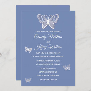Butterfly Blue Cornflower Wedding Butterflies Invitation