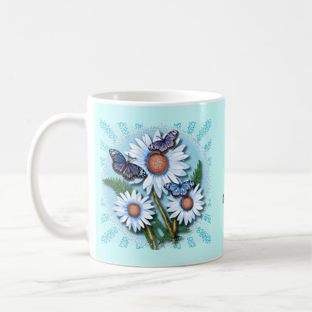 Butterfly Blue Daisies  Coffee Mug (Left)