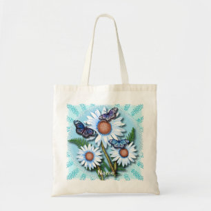 Butterfly Blue Daisies Tote Bag