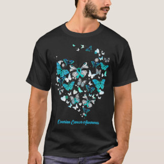 Butterfly Blue Heart Ovarian Cancer Awareness T-Shirt