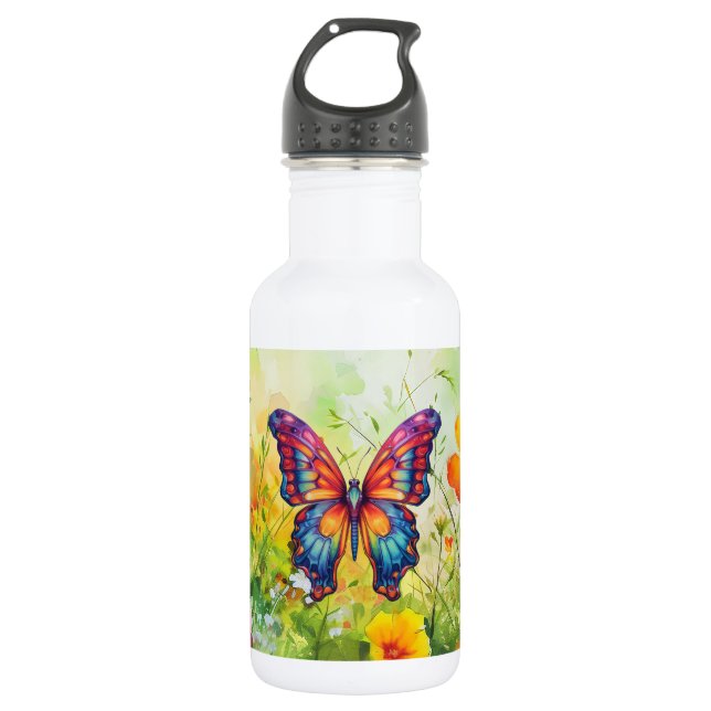 Butterfly Blue Orange Wings 532 Ml Water Bottle (Front)