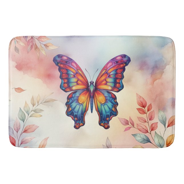 Butterfly Blue Orange Wings Bath Mat (Front)