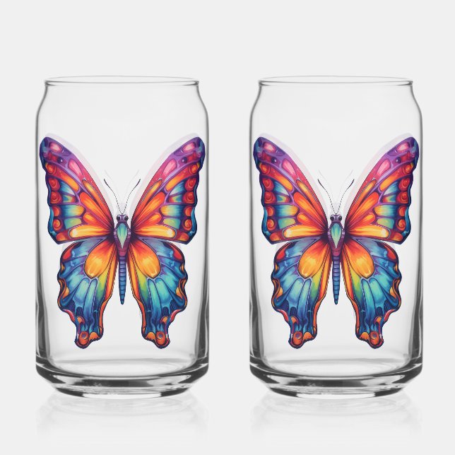 Butterfly Blue Orange Wings Can Glass (Front)