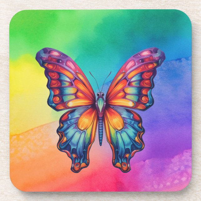 Butterfly Blue Orange Wings Coaster (Front)