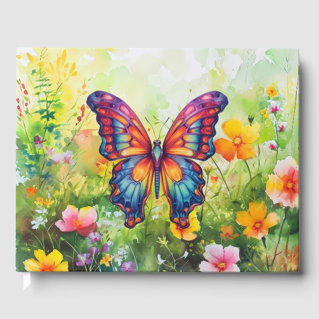 Butterfly Blue Orange Wings Guest Book (Front)