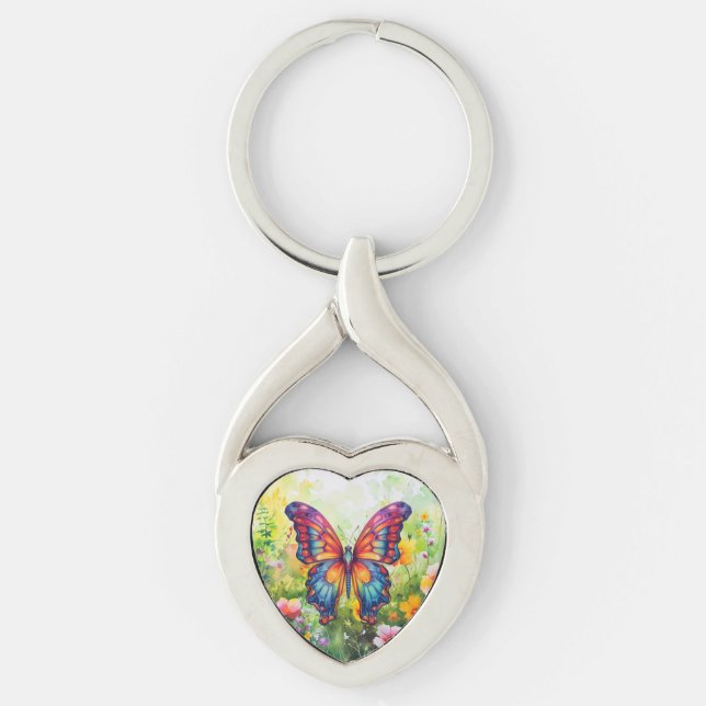 Butterfly Blue Orange Wings Key Ring (Front)