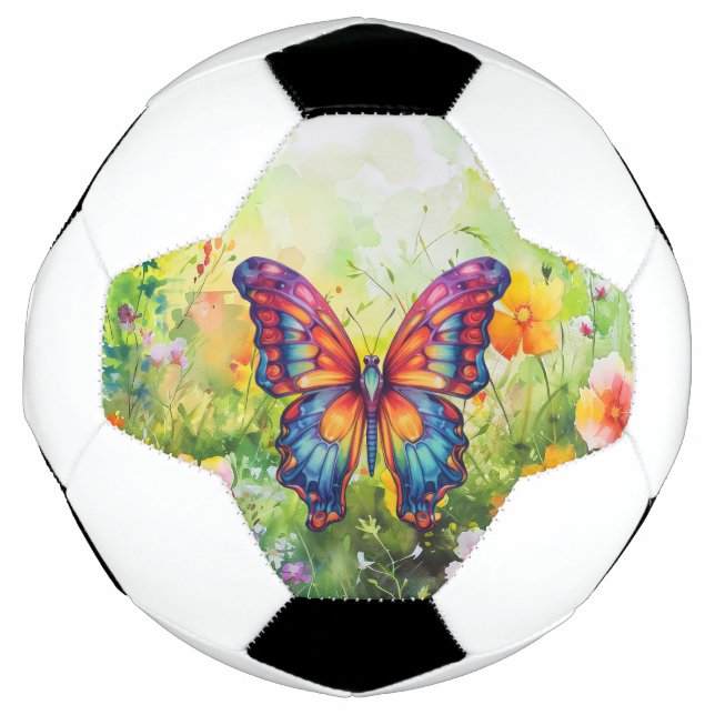 Butterfly Blue Orange Wings Soccer Ball (Front)