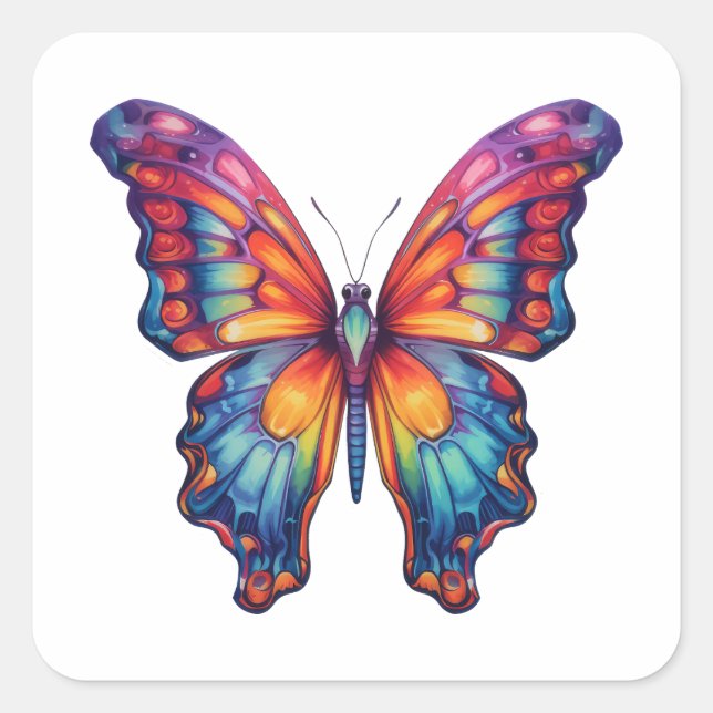 Butterfly Blue Orange Wings Square Sticker (Front)