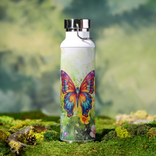 Butterfly Blue Orange Wings Water Bottle
