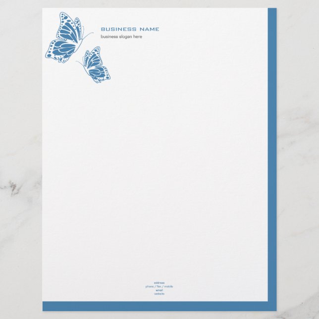 Butterfly Blue & White Elegant Modern Simple 2 Letterhead Template (Front)