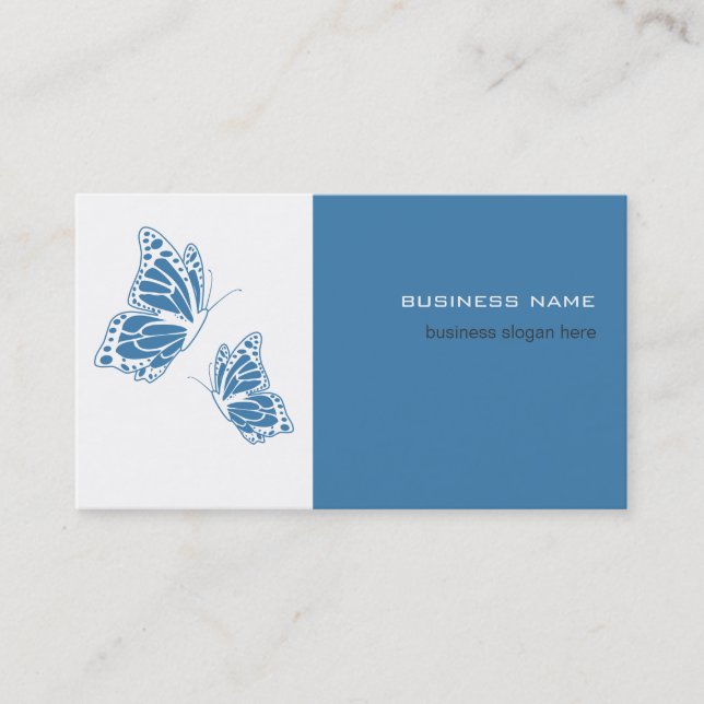 Butterfly Blue & White Elegant Modern Simple Business Card (Front)