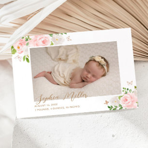 Butterfly blush floral birth announcement