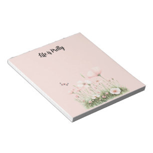 Butterfly Blush Pink Flowers Notepad