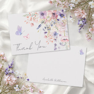 Butterfly Blush Pink Purple Wildflower Thank You Card