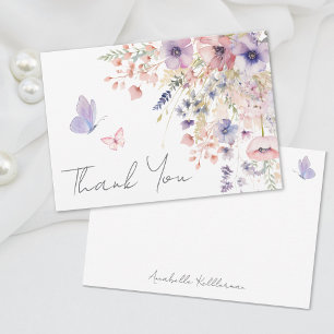Butterfly Blush Pink Purple Wildflower Thank You Card