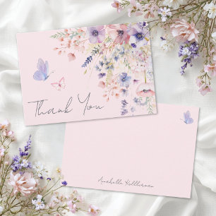 Butterfly Blush Pink Wildflower Thank You Card