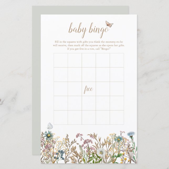Butterfly Boho Baby Bingo Game Card (Front/Back)