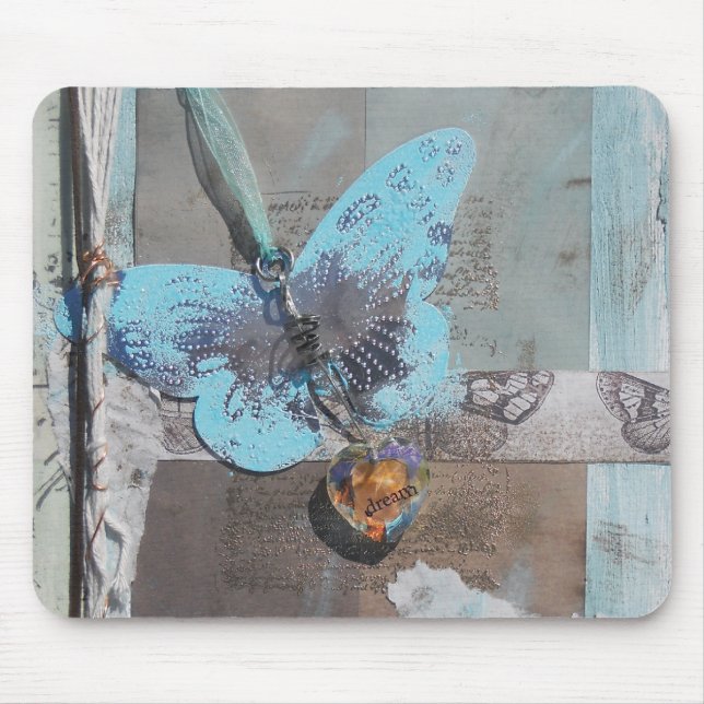 Butterfly Boho Chic Blue Heart Dream  Mouse Pad (Front)