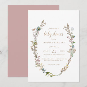 Butterfly Boho Foliage Wreath Baby Shower Invitati Invitation
