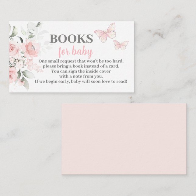 Butterfly Books for baby girl enclosure card (Front/Back)