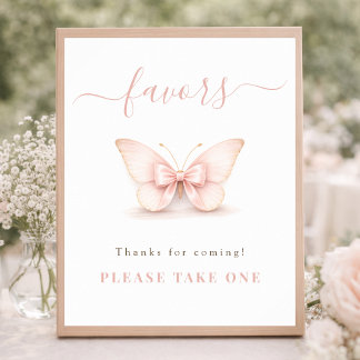 Butterfly Bow Baby Girl Shower Party Favours Sign