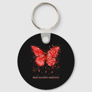 Butterfly Brain Aneurysm Awareness Ribbon Key Ring