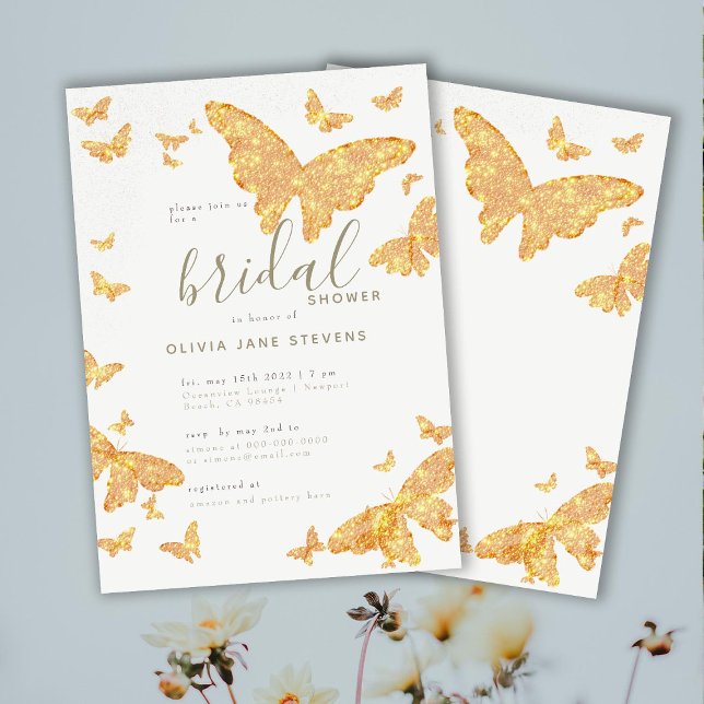 Butterfly Bridal Shower Gold Elegant Classic Invitation (Creator Uploaded)