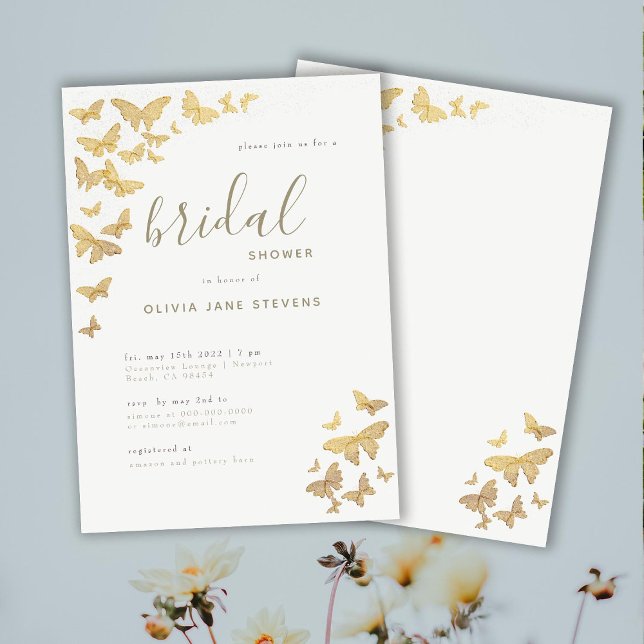 Butterfly Bridal Shower Gold Sparkle Elegant Boho Invitation (Creator Uploaded)