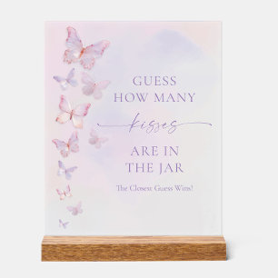 Butterfly Bridal Shower Guess How Many Kisses Acrylic Sign