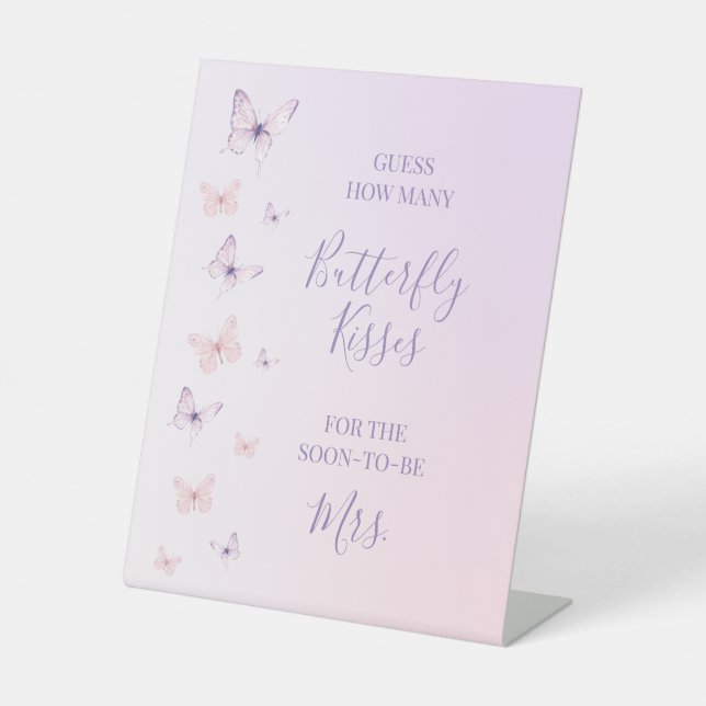 Butterfly Bridal Shower Guess How Many Kisses Pedestal Sign (Front)