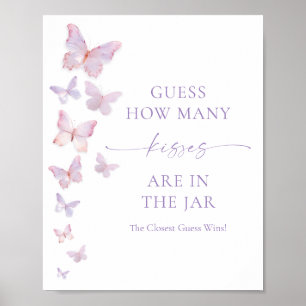 Butterfly Bridal Shower Guess How Many Kisses Poster